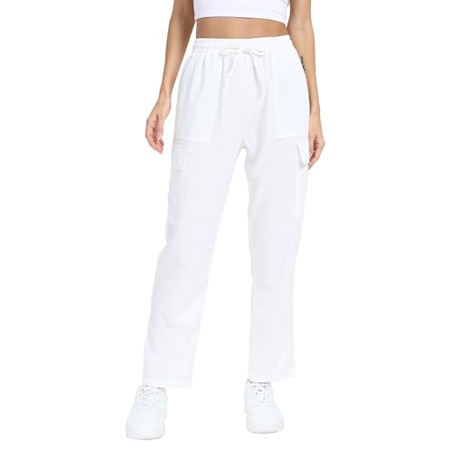 Women's Linen Blend Cargo Pants High Rise Drawstring Summer Beach Trousers, Comfort Fit for Casual Wear