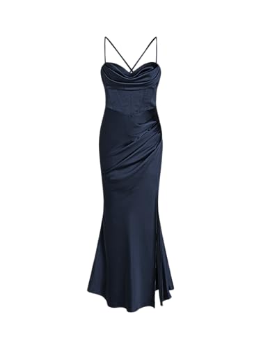 CIDER Satin Dress Cowl Neck Maxi Dress Party Cocktail High Waist Sleeveless Gown