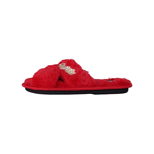 Image of FOCO Womens NFL Team Script Wordmark Fuzzy Cross Slide Slippers