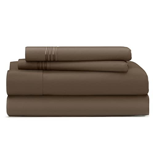Cosy House Collection Everyday 1500 Series Bed Sheet Set - Ultra Soft & Cool Hotel Luxury Bedding - Deep Pocket - Wrinkle, Stain and Fade Resistant - 4 Piece Set (Full, Brown)