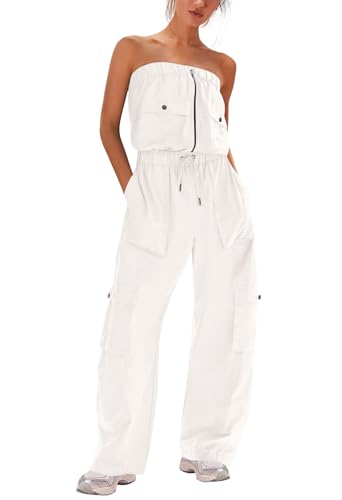 LAMISSCHE Womens Strapless Jumpsuits Cargo Pants Jumpsuits Off The Shoulder