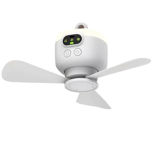 Portable Ceiling Fans with Lamp and Remote, 8000mAh Small LED Ceiling Fan 2/4/6/8H Timer & Hook, Upgrade Your Comfort with Quiet 4 Speed Fan Lights, Battery Powered Fan for Bedroom,Dorms,Camping