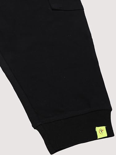 Image of KiddoPanti Boys Cotton Joggers | 100% Cotton Single Jersey | 2 Side Cargo Pockets with Flap | Elasticated Waist Band with Functional Drawcord | Soft & Breathable Track Pants