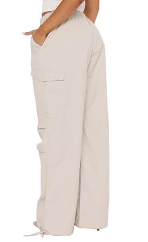 Women Cargo Pants Wide Leg Casual Baggy Parachute Pants Multi Pockets Y2K Straight Trousers4