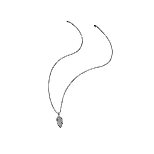 Collier en acier inoxydable pour femme avec pendentif feuille et plume
