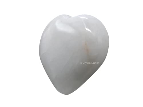 Image of White Agate Snow Quratz Crystal Heart Palm Pebbles Stones for Anxiety Stress Relief Massage - AAA Grade Original Healing Gemstone Agate Heart Palm Stone for Yoga Meditation Spiritual