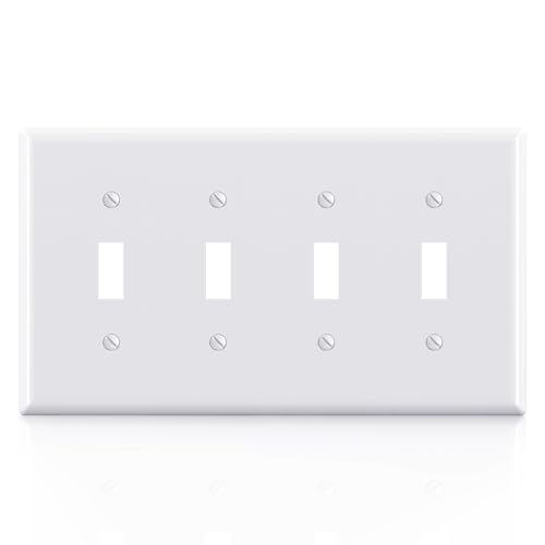 ELEGRP 4-Gang Toggle Switch Wall Plates Mid-Size 4.88 H x 8.57 L Unbreakable Thermoplastic Faceplate Cover for Toggle Dimmer Light Switches UL Listed (1 Pack Glossy White)