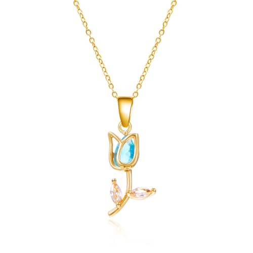 Image of coadipress Tulip Flower Pendant Necklace for Women Dainty Elegant Boho Temperament Crystal Tulip Necklace Trendy Statement Friendship Jewelry