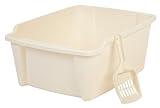 IRIS High Sided Open Litter Pan with Scoop, White