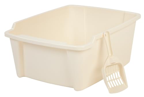 IRIS USA, Inc. 301764 High Sided Open Litter Pan with Scoop, White, Off White