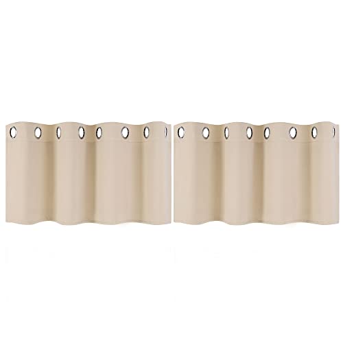 PiccoCasa 2er Set Gardine für Küche Polyester Scheibengardine Kurzgardine Blickdicht Kleine Gardine Beige 46H x 132B cm Cover