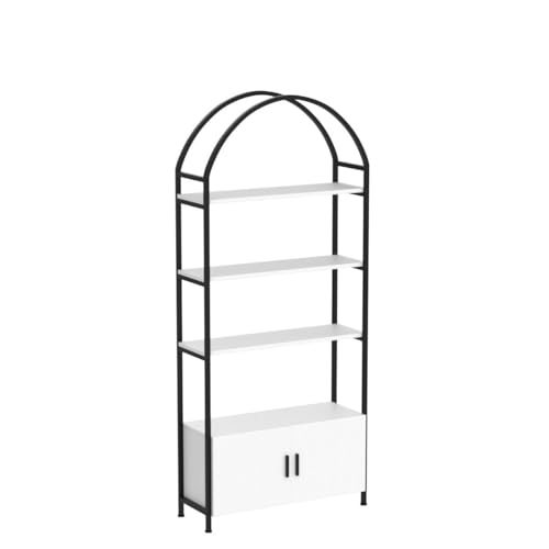 Image of Jehiatek Arched Bookshelf, Bookcase with Doors Storage, 71 Inches Tall Industrial Book Shelf with Sturdy Metal Frame, E1 Quality Boards, Freestanding Display Shelving Unit, Black and White