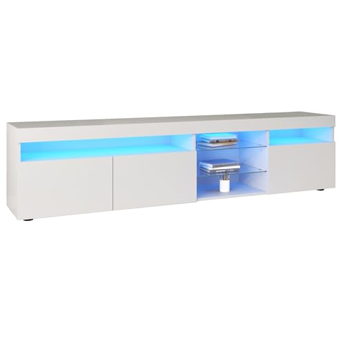 Mobile TV Lucido Con 2 Ante E 2 Ripiani In Vetro - Pannelli Di Particelle Led Bianco 92186185