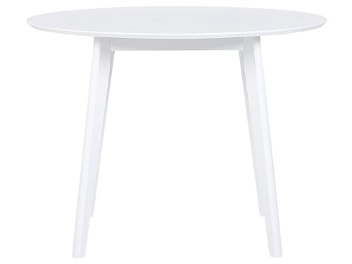 Beliani Esszimmertich Dia. 100 cm MDF-Platte/Gummibaumholz weiß Roxby