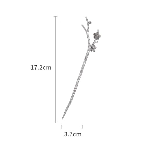 Image of S.A.V.I Silver Cherry Blossom Hair Stick for Women | Elegant Chinese Style Metal Hairpin | Unique Floral Branch Design Hair Accessories for Buns & Hairstyles | Traditional & Modern Look