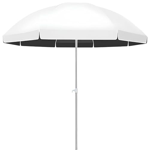Redonda Parasol Exterior 180/220/240 cm, PortáTil Parasol para Patio Terraza de Altura Ajustable, Sombrilla de JardíN Playa con 8 Varillas y Revestimiento Negro(White,180cm/5.9ft)