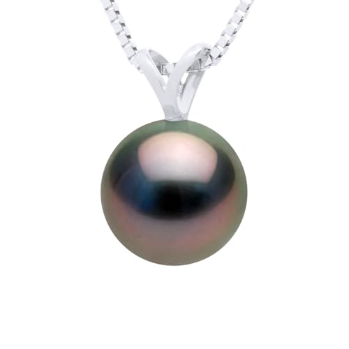 Pearls & Colors - Collier Perle de Culture de Tahiti Ronde - Qualité A + - Or 750 Millièmes (18 cts) - Chaîne Offerte - Bijou Femme