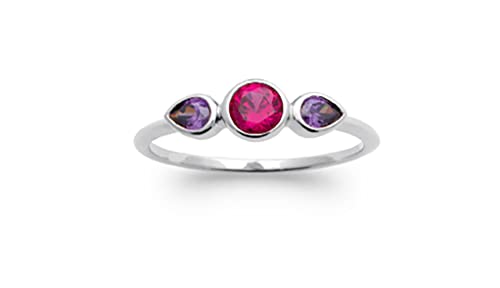 Bague Argent 925 et oxydes de zirconium rose et violet avec son sachet velours
