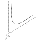 ifundom Collar de Doble Capa Colgante de Cruz, Cadena de Acero Inoxidable Torcida en Color Acero, Joyería Hip Hop para Hombre y Mujer, Accesorio Moderno para Ocasiones Casuales