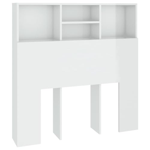 Elevova Mueble Cabecero Armario de Cama con Almacenaje Pared Dormitorio Estantería Habitación Libros Decoraciones Blanco Brillante 100x19x103,5 cm