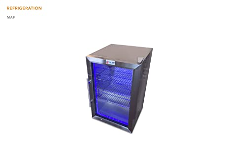 Mont Alpi Maf 2.7 Cubic Ft Outdoor Rated Glass Door Compact Temperature Adjustable Lockable Refrigerator Beverage & Wine Cooler Module W/ 3 Adjustable Racks + Blue Led Lighting #TOP4