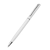 Liso Bolígrafos metálicos de 0,7 mm, bolígrafos rollerball, flujo óptimo, sin saltos, peso perfecto for llevar un diario, tomar notas, material de oficina y escolar. Escritura clara(Weiß)