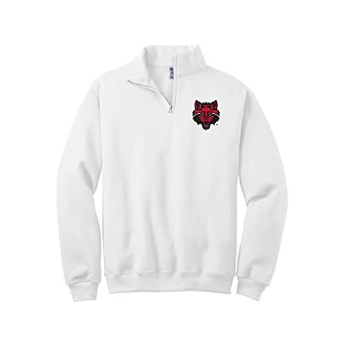 Sorority Letters Shop Arkansas State University Quarter Zip Cadet Collar Sweatshirt - Red Wolves Logo Pullover Sweater (Medium, White)