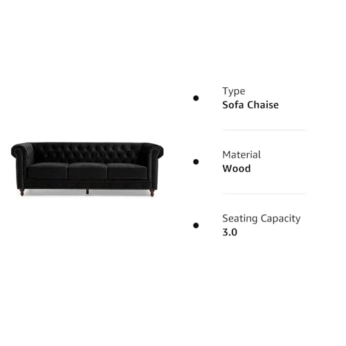 Image of Modern and Stylish 3 Seater Chesterfield Luxury Sofa with Valvet and Fabric Comfortable Sofa for Living Room, Dining Room, Hallway, and Office-(BLACKK).