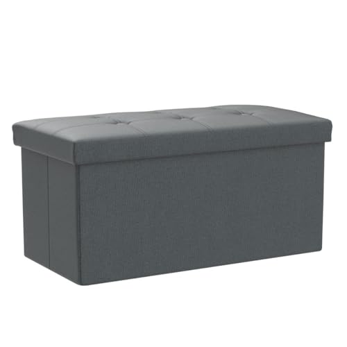 Nyxi Foldable Ottoman Storage Box,76x38x38cm, 80L Capacity, Multi-Purpose 2-Seater, Foot Stool, Storage Organizer with Lid for Kids Toys, Bedroom, Hallway, Living Room, Dark Grey Fine Fabric Strong