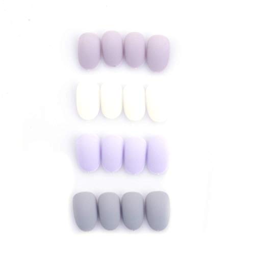 Laza 96 Pcs Colorful Fake Nails Grey Purple Full Cover Oval Short Matte Artificial Acrylic Nails - Flog Purple