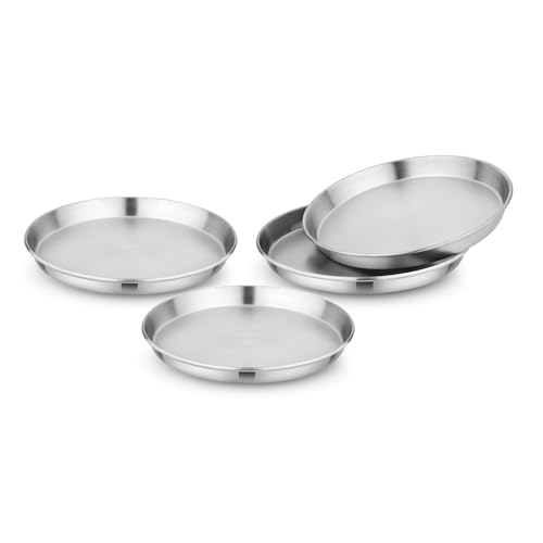 Image of Bon aPetite Children's 304 Stainless Steel Four (4) Piece Plate Set, 21 cm, Matte Finish, Plates for Kids, Toxin Free Stainless Steel Dinnerware Set, Non-Divided Plates, 100% BPA Free