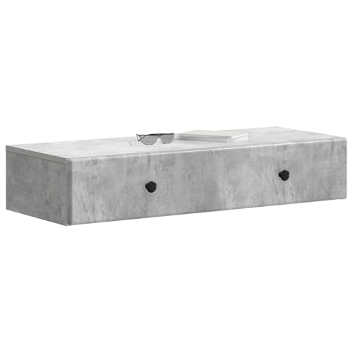 Table d'appoint murale gris béton 87,5cm avec tiroir de rangement - 4