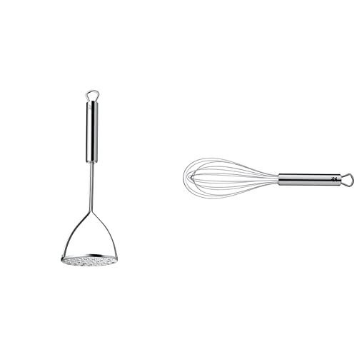 WMF Profi Plus Kartoffelstampfer 28,5 cm, Cromargan Edelstahl teilmattiert & Profi Plus Schneebesen 25 cm, Cromargan Edelstahl teilmattiert, Rührbesen, Quirl, spülmaschinengeeignet