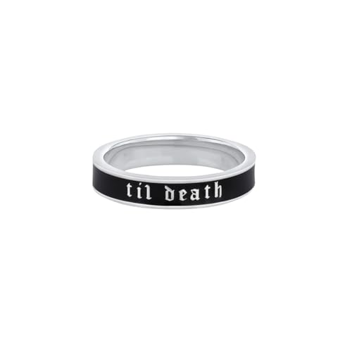 4mm Wide Black Enamel Til Death Ring for Women – 925 Sterling Silver Wedding Band, Anniversary Jewelry Gift for Her