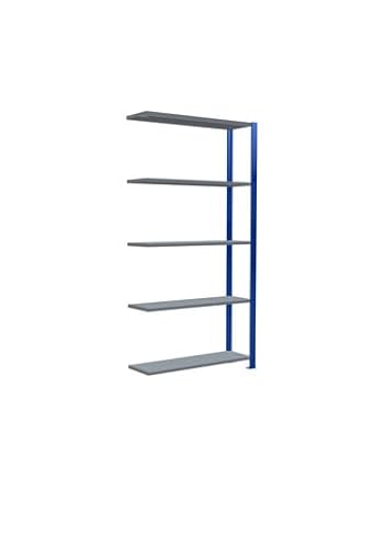 qpool24 Anbauregal, Fachbodenregal Stecksystem MULTIplus250, 2000 x 1000 x 300 mm (HxBxT), 5 Fachböden, Kreuzstrebe, RAL 5010 enzianblau/verzinkt