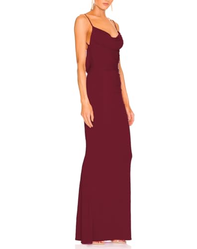 Image of Aigeman Women Spaghetti Straps Mermaid Evening Gown Wedding Guest Dress Drape Neck Lace Backless Formal Maxi Dress 21