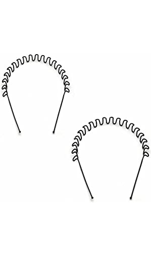 Metal Headbands for Men Women Hair Bands – Black Fashion Hairband for Mens Sports Headband for Women’s Hair Care Beauty Unisex Non Slip Elastic Wavy Wide Hair Hoop Clips Accessories Outdoors (pack 2)