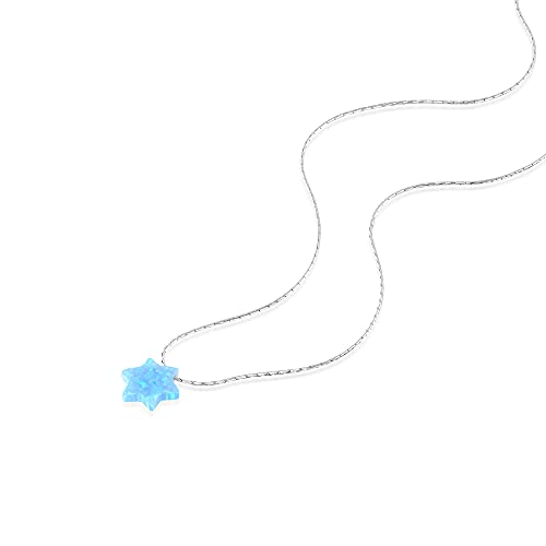 Tooliks - Opal David Star Sterling Silver Choker Necklace - Mianimal Blue Magen David Necklace Length 13.5" + 3" Extending Chain #TOP2