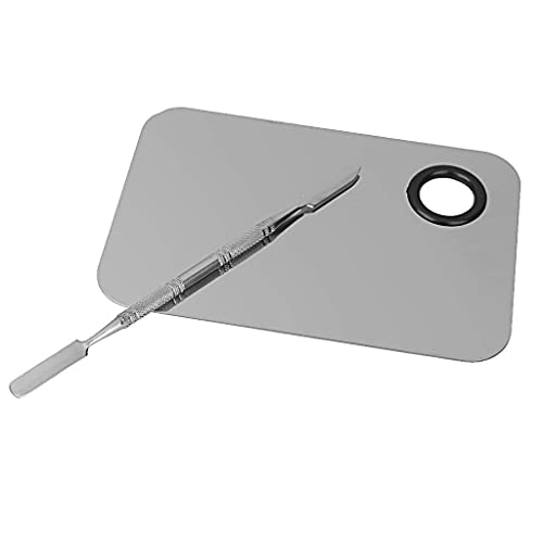 Angelie Stainless Steel Womens Professional Cosmetic Makeup Mixing Plate with Spatula Tool (Silver)