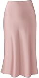 Keasmto Skirts for Women Midi Length High Waisted Silk Satin Elasticized A Line Trendy Summer Casual Ladies Skirt Skin Pink M