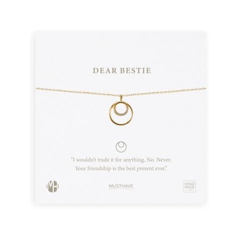 MUSTHAVE Dear Bestie 18K Gold Plated Necklace with message card, yellow gold color, Anchor Chain, Best Gift Necklace, Size 16 inch + 2 inch Extender, Gift card, Round Heart Paw necklace(Circle) Cover
