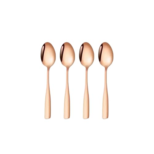 Image of 6.4 inch Rosegold Dessert Spoons Set of 4 - Food-Grade 18 /8 Stainless Steel Teaspoons, Durable Mirror Polished Silverware Spoons, Perfect for Home, Restaurant, and Gifting