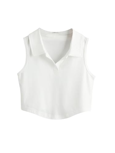 OYOANGLE Girl's Sleeveless Golf Shirts Collared Workout Crop Tank Top Athletic Tennis Tops
