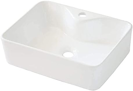 Vessel Sink Rectangular - Sarlai 19"x15" Modern Bathroom Vessel Sink Rectangle Above White Porcelain Ceramic Vessel Vanity Sink Art Basin with Faucet Hole