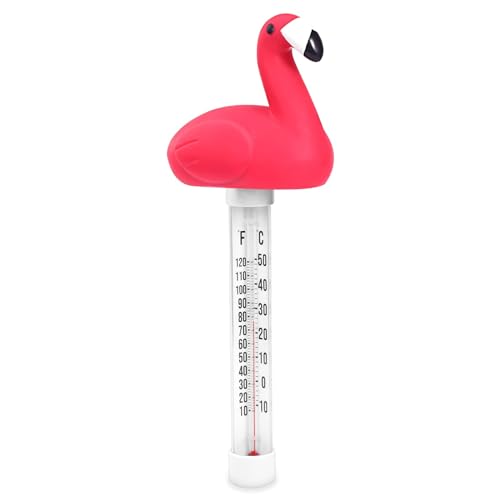 Floating Pool Thermometer, Large Display with String Easy to Read, Shatter Resistant, for Outdoor &amp; Indoor Swimming Pools, Spas, Hot Tubs &amp; Aquariums (Flamingo)