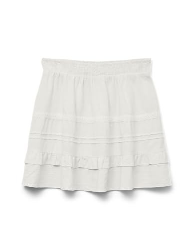 VERO MODA Falda de Mujer con Cintura elástica y Capas de Volantes, Color:Blanco, Talla:XS