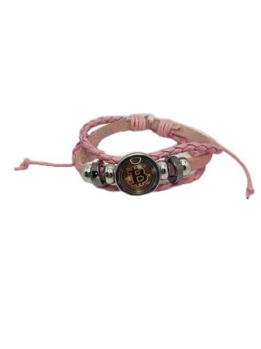 Bracelet cuir rose Bitcoin gravé bijou BTC élégant