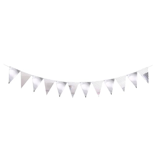 wueiooskj 1 pièces Ensemble Triangle bannière Fanion bannière Drapeaux 16.4ft Triangle bannière Drapeaux bannière Drapeaux pour fête d'anniversaire Triangle Drapeau, Argent, 16.4 Pieds