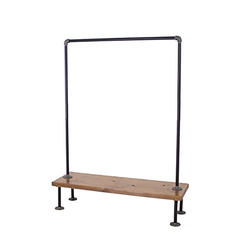 Industrial Pipe Clothing Rack with Wood Shelf Bottom Shelf by William Robert's Vintage