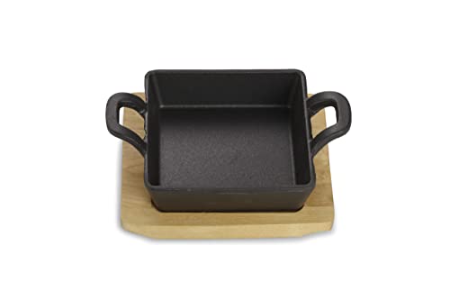 ECHTWERK Plat de service en fonte, Plat à four carré avec planche de service, Déjà cuit, Convient pour les fours, grills, BBQ et induction, Ø 12,6 cm